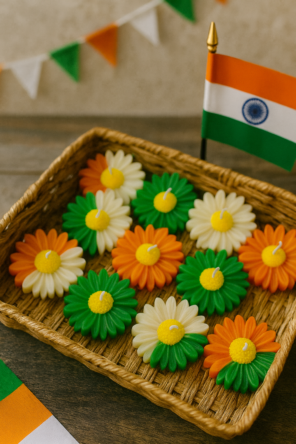 Tri-Color Daisy Candle – Independence Day Special 🇮🇳