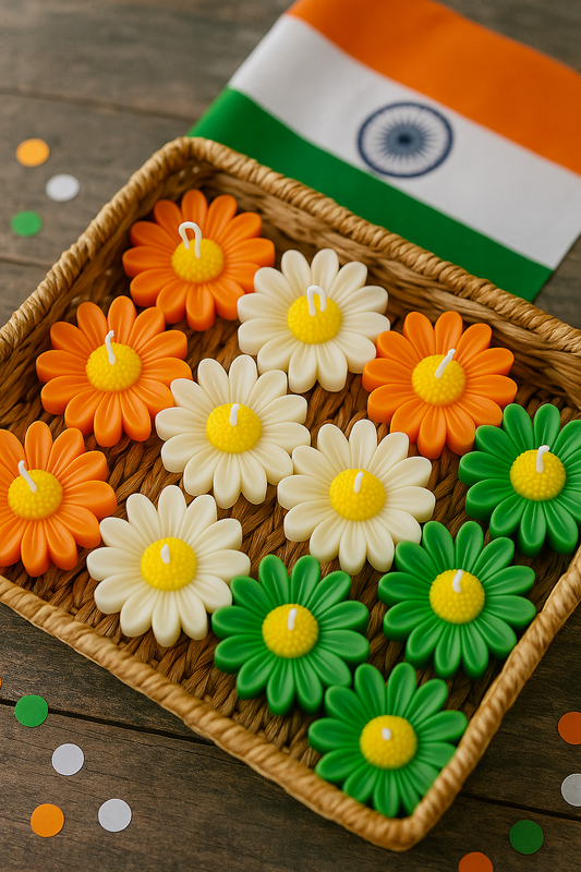 Tri-Color Daisy Candle – Independence Day Special 🇮🇳
