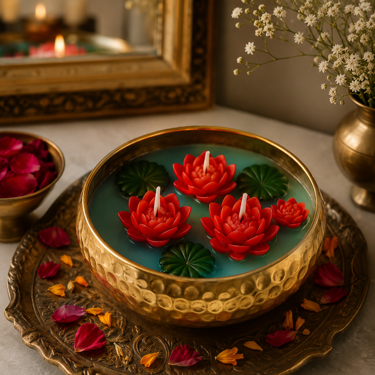 The Hammered Brass Urli Candle